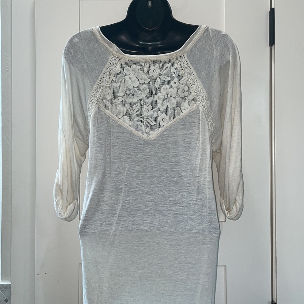 Free People | slub knit lace trim  3/4 sleeve top XS - Picture 5 of 7
